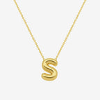 14K Yellow Gold Bubble Initial Necklace