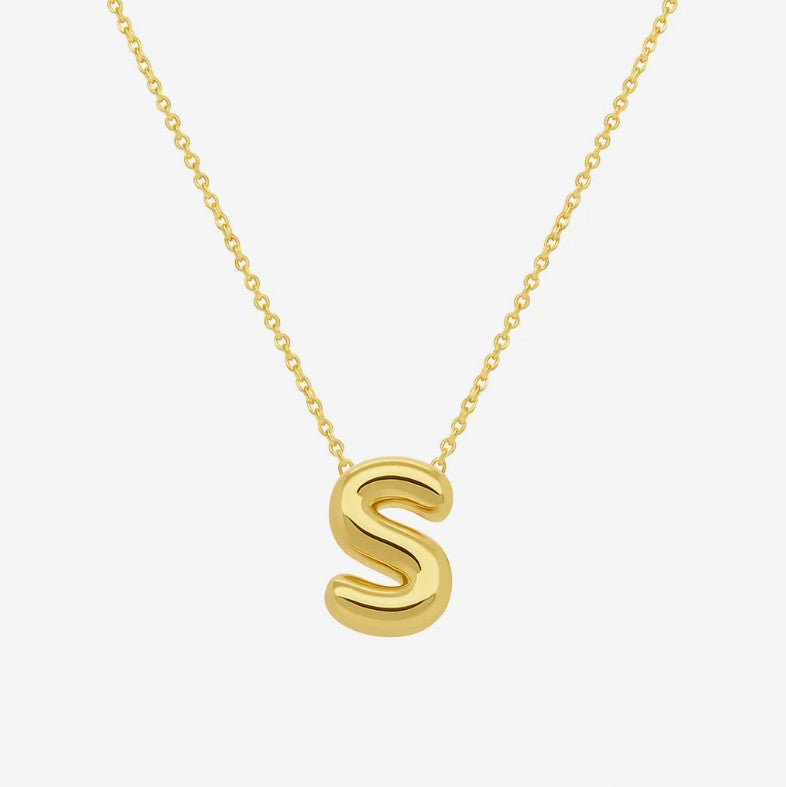 14K Yellow Gold Bubble Initial Necklace