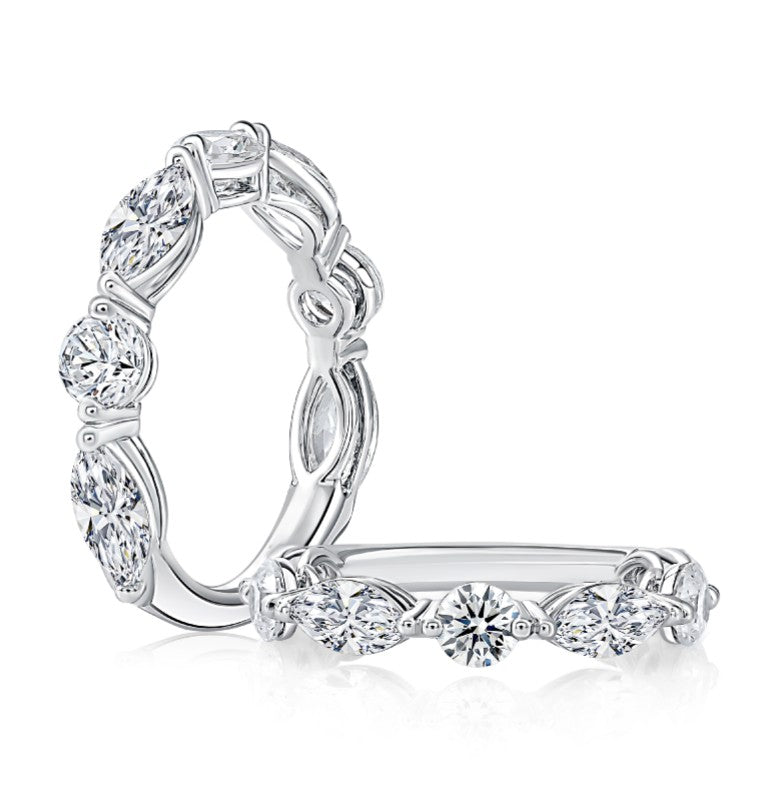 14K White Gold Alternating Lab Grown Diamond Wedding Band