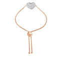 Lady's Rosé Sterling Silver Bolo Bracelet with CZ Heart,and Rhodium Finish
