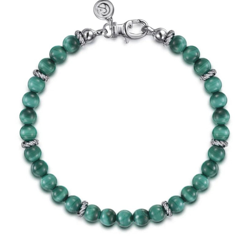 Sterling Silver Malachite Beaded Bracelet