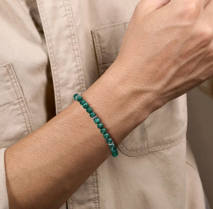 Sterling Silver Malachite Beaded Bracelet