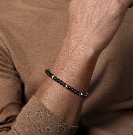 14K Gold Black Titanium Beaded Bracelet