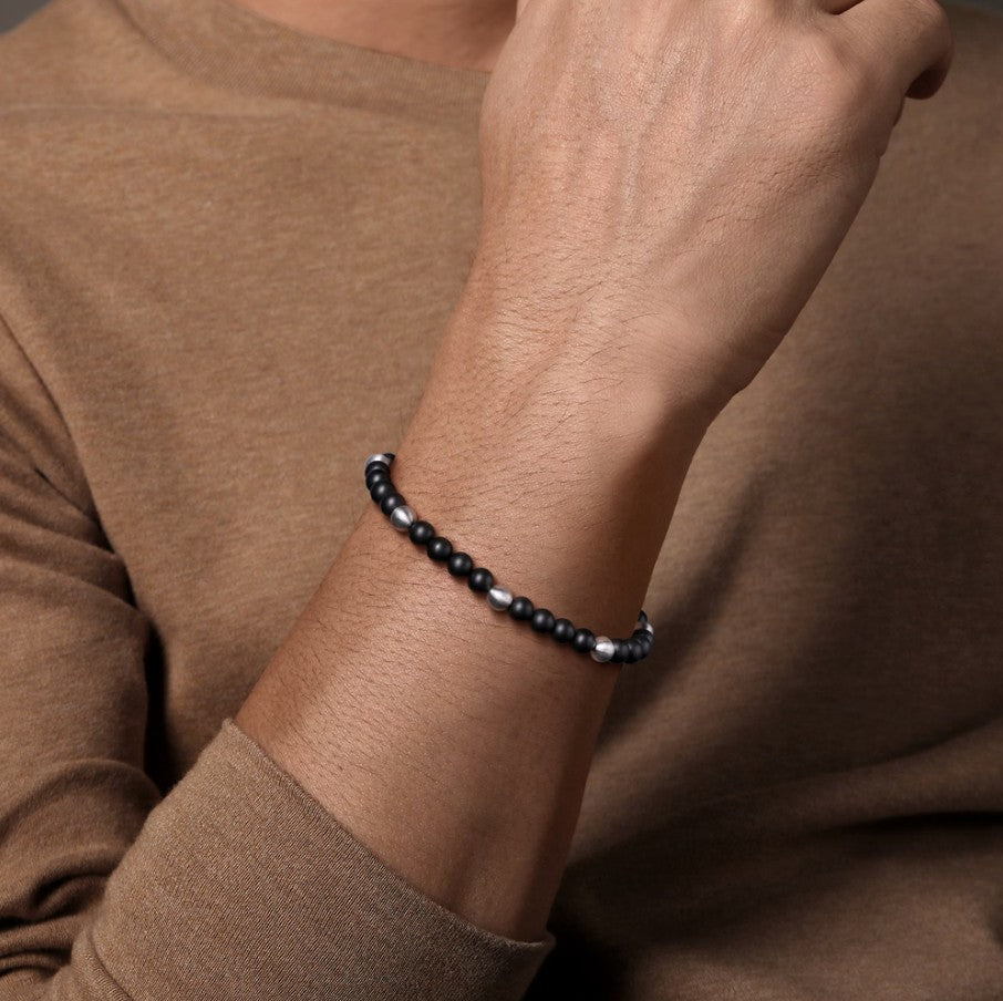 Black Titanium Sandblast Beaded Bracelet