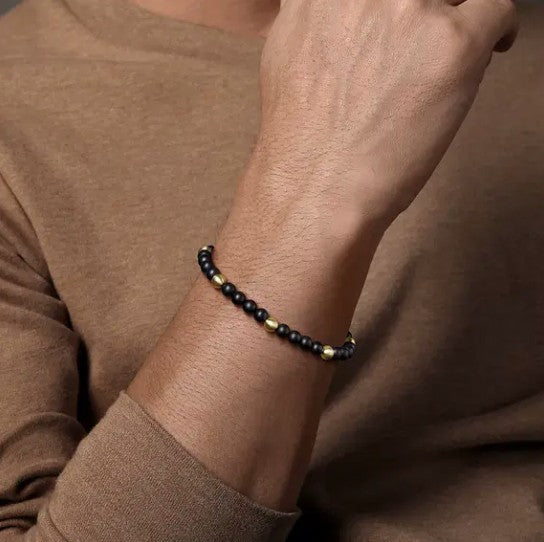 14K Gold Black Titanium Sandblast Beaded Bracelet