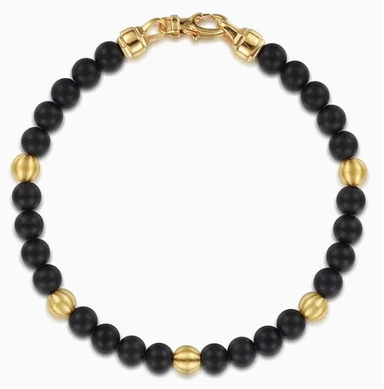 14K Gold Black Titanium Sandblast Beaded Bracelet