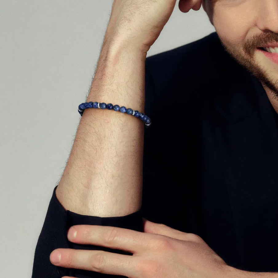 Sterling Silver Sodalite Beaded Bracelet