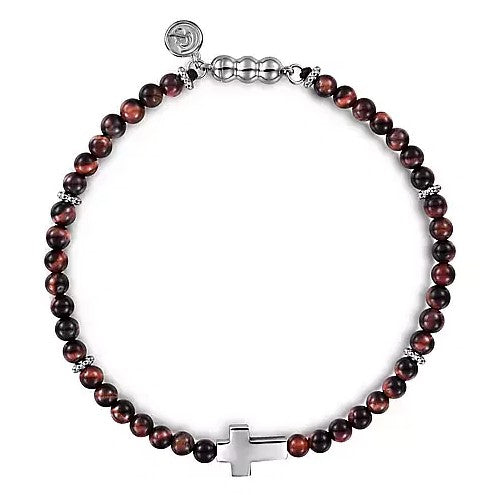 Sterling Silver Tiger Eye Cross Beaded Bracelet