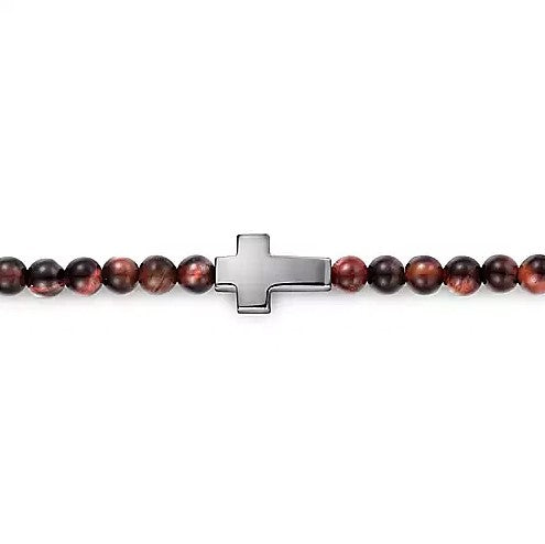 Sterling Silver Tiger Eye Cross Beaded Bracelet