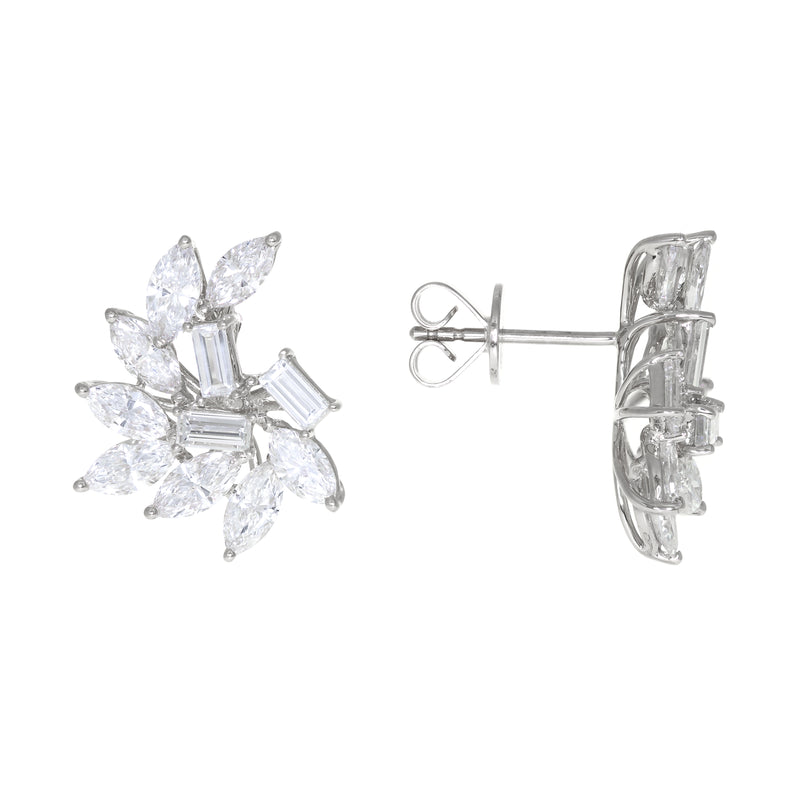 14K White Gold Floral Composite Diamond Earrings