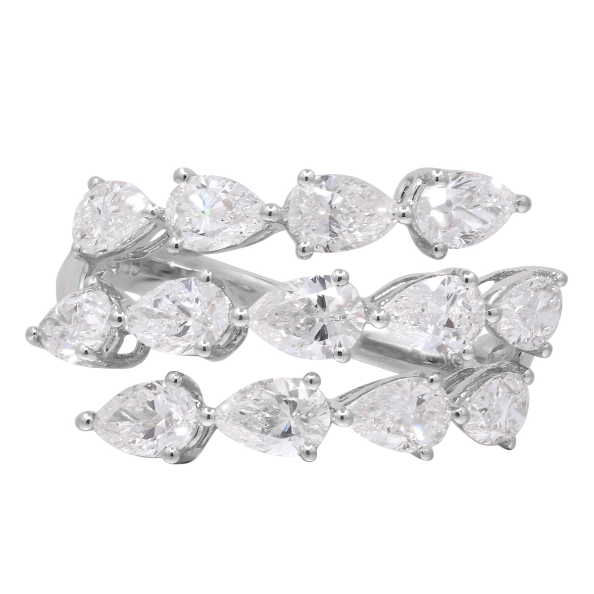 14K White Gold Three Row Lab Grown Diamond Fashion Ring