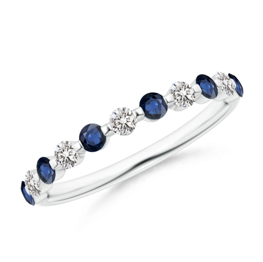 14K White Gold Sapphire & Diamond Wedding Band