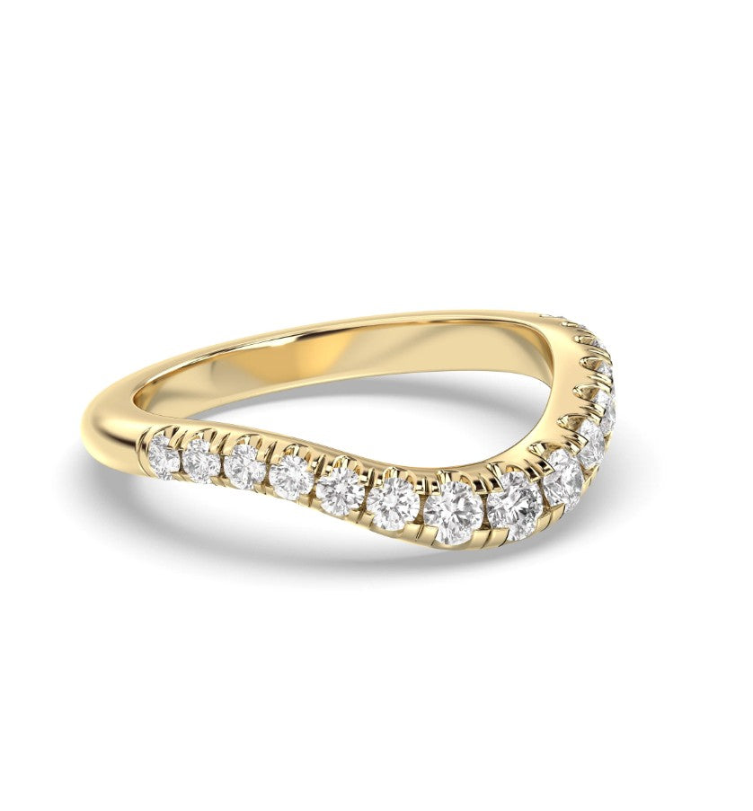 14K Gold Curved Diamond Wedding Band
