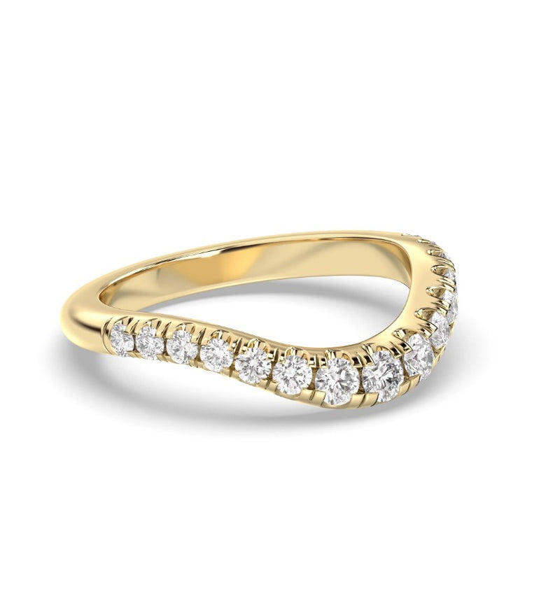 14K Gold Curved Diamond Wedding Band