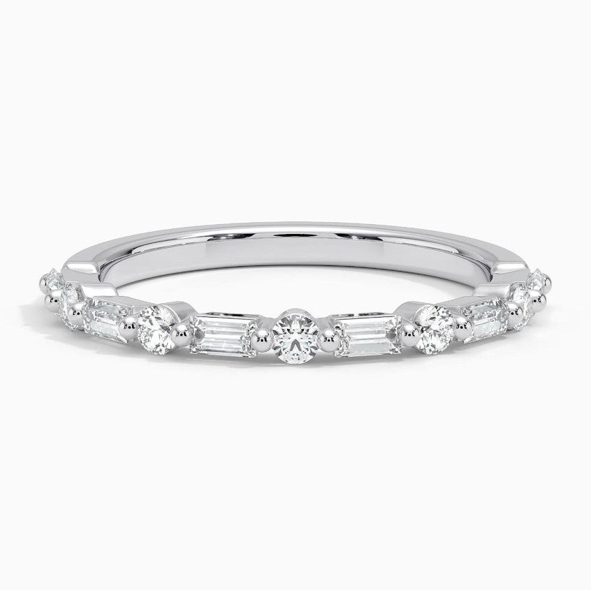 14K White Gold Alternating Half Anniversary Diamond Wedding Band