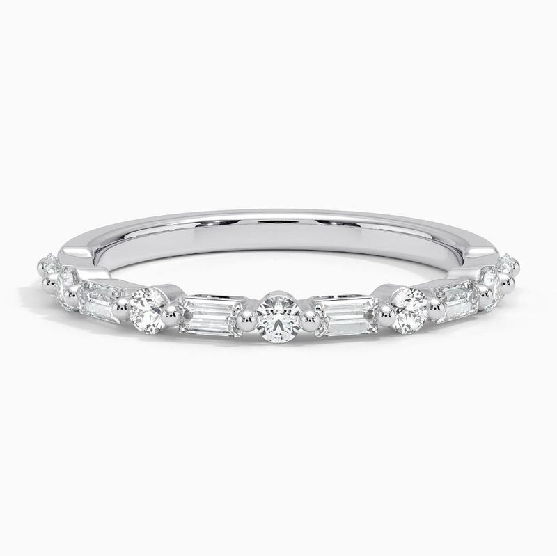14K White Gold Alternating Half Anniversary Diamond Wedding Band