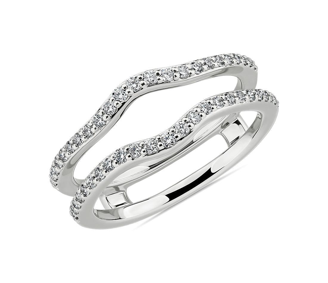 14K White Gold Curved Diamond Ring Guard