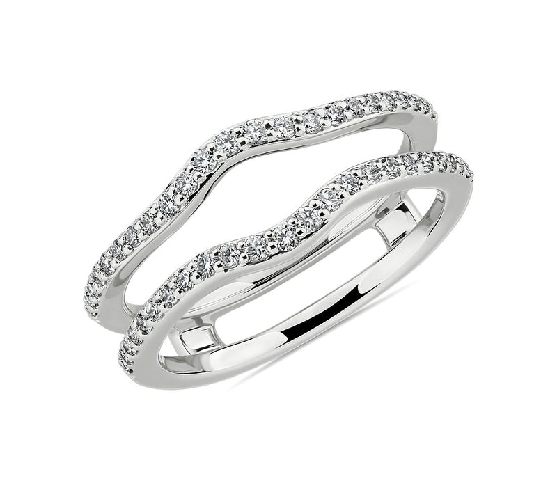 14K White Gold Curved Diamond Ring Guard