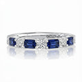 14K White Gold Alternating Blue Sapphire and Diamond Shared Prong Band