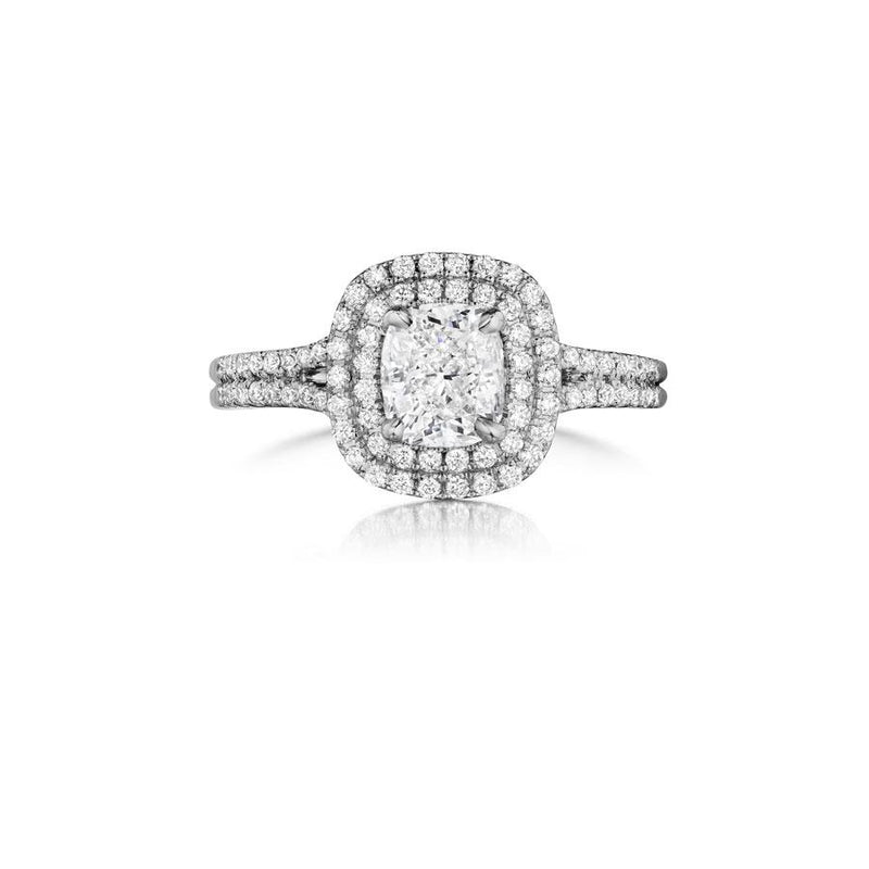 14K White Gold Double Cushion Halo Diamond Engagement Ring