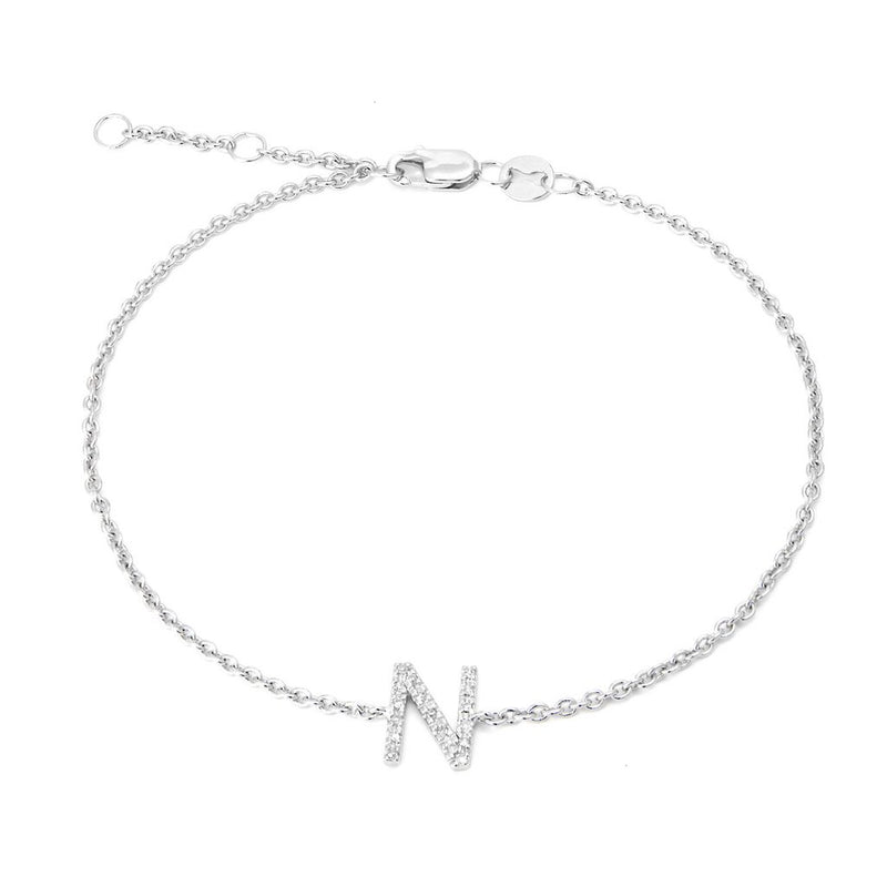 Sterling Silver Diamond Initial "N"  Bracelet