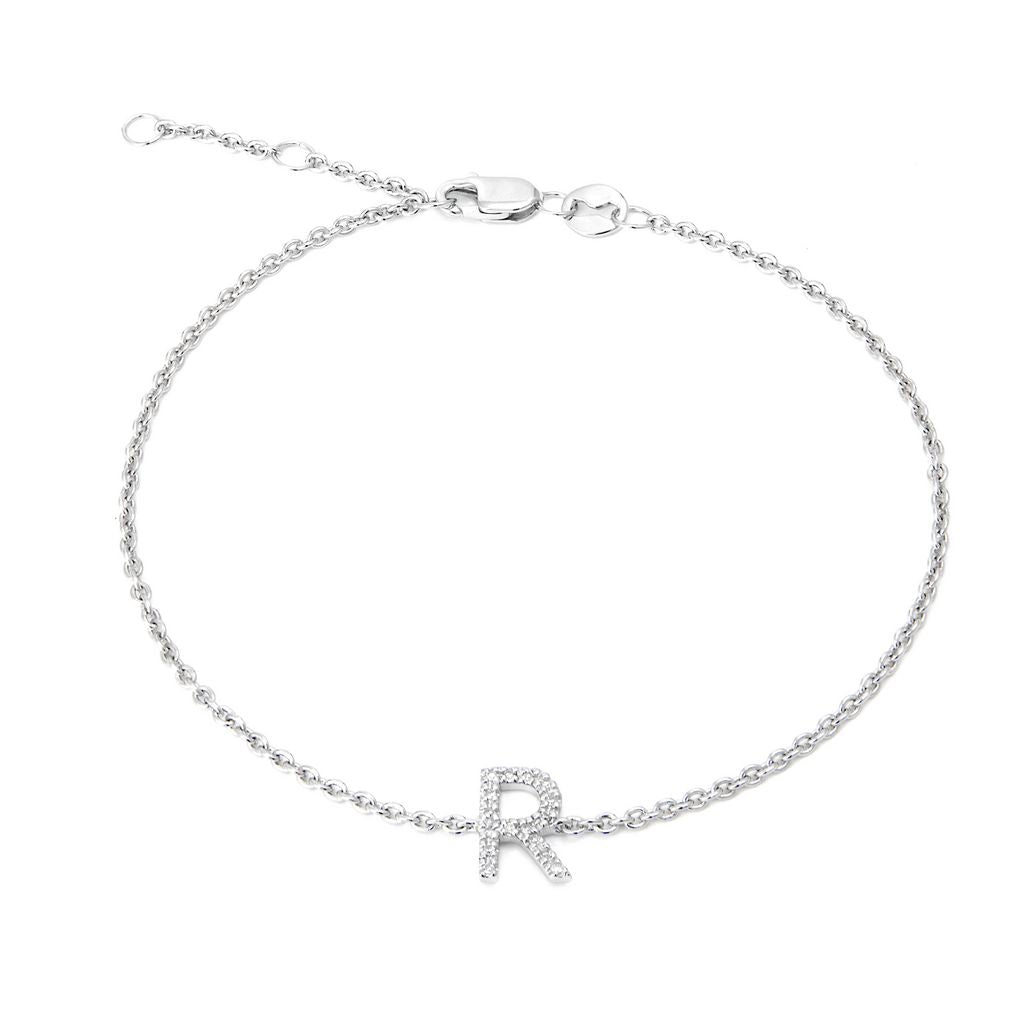 Sterling Silver Diamond Initial "R" Bracelet