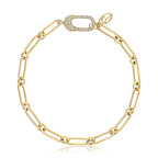 14K Gold Diamond Clasp Paper Clip Bracelet