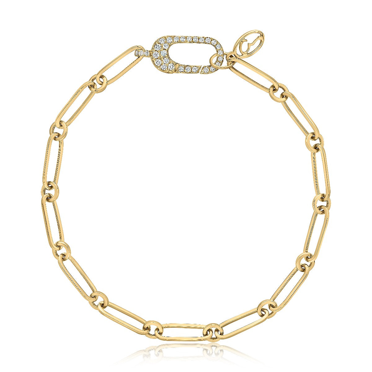 14K Gold Diamond Clasp Paper Clip Bracelet