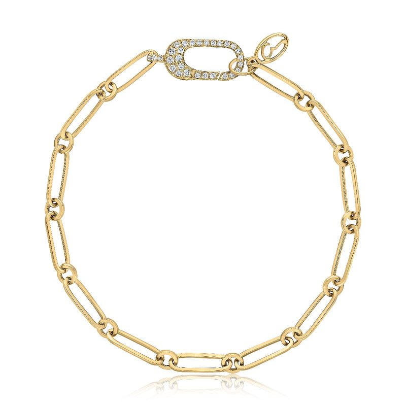 14K Gold Diamond Clasp Paper Clip Bracelet