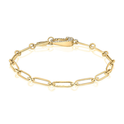 14K Gold Diamond Clasp Paper Clip Bracelet
