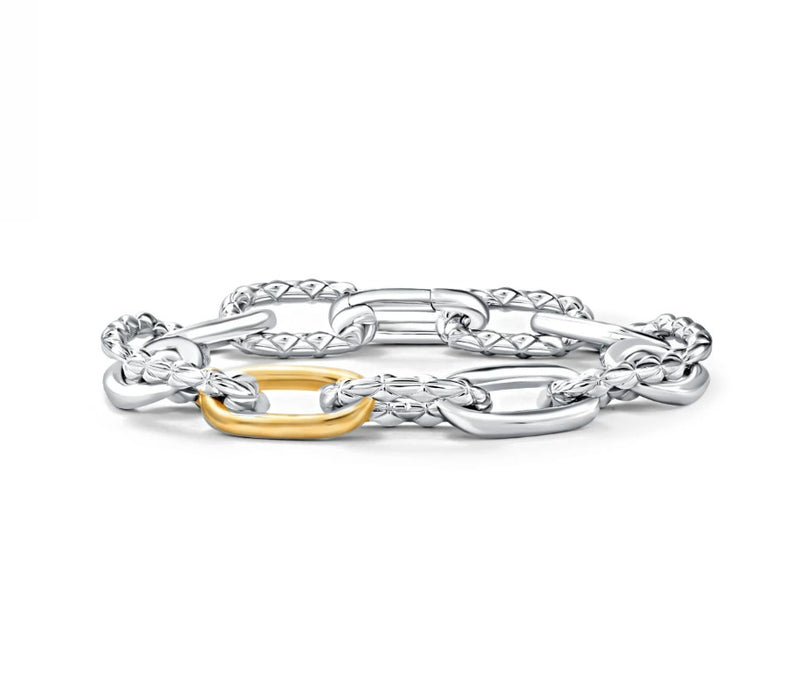 Two-Tone Sterling Silver & 14K Yellow Gold Quilted Link Bracelet