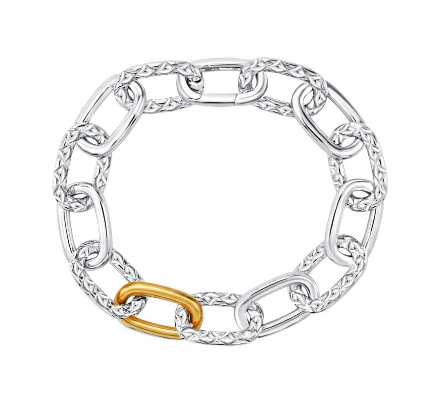Two-Tone Sterling Silver & 14K Yellow Gold Quilted Link Bracelet