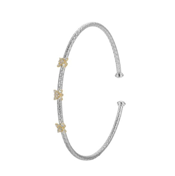 Sterling Silver Cuff Flower Station Bracelet