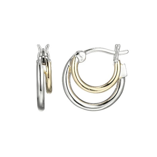 Two Tone Sterling Silver Double Hoop Earrings