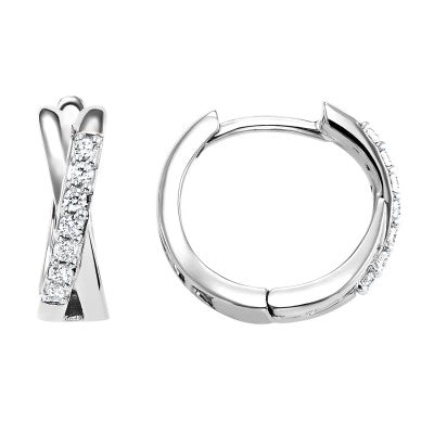 10K White Gold Diamond Hoop Earrings