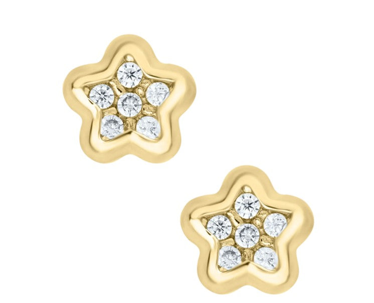 14 Karat Yellow Star Children's Earrings With Safety Screw Backs