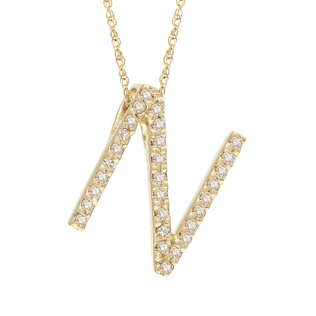 14K Yellow Gold Diamond Initial Necklace