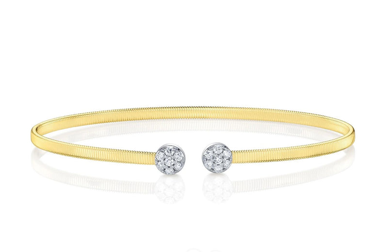 Two Tone 14K Yellow & White Gold Diamond Pave Cuff Bracelet