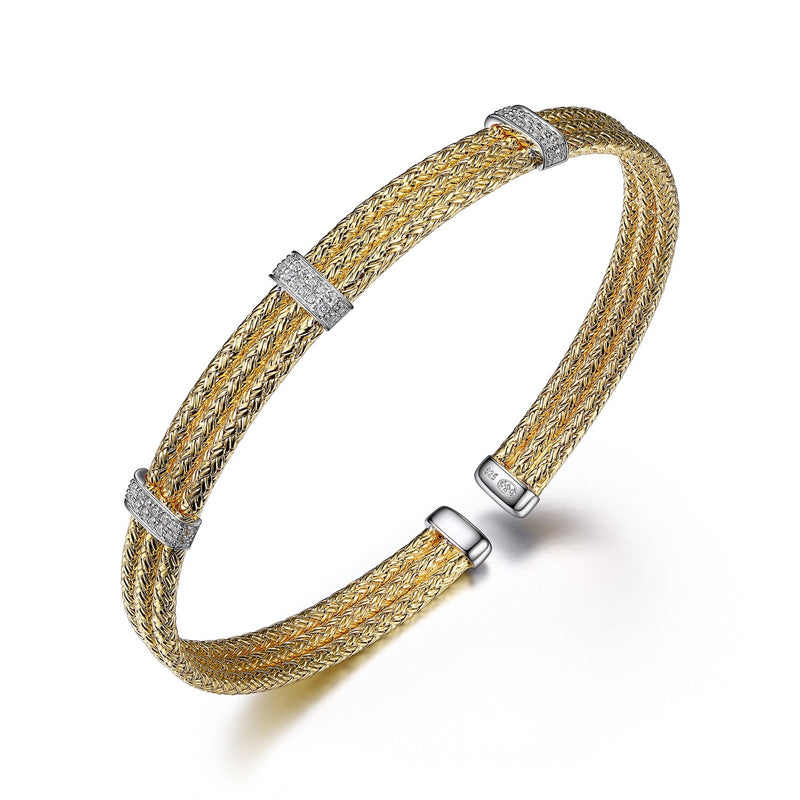 Lady's 2Tone Y/W Sterling Silver Cuff Bracelet