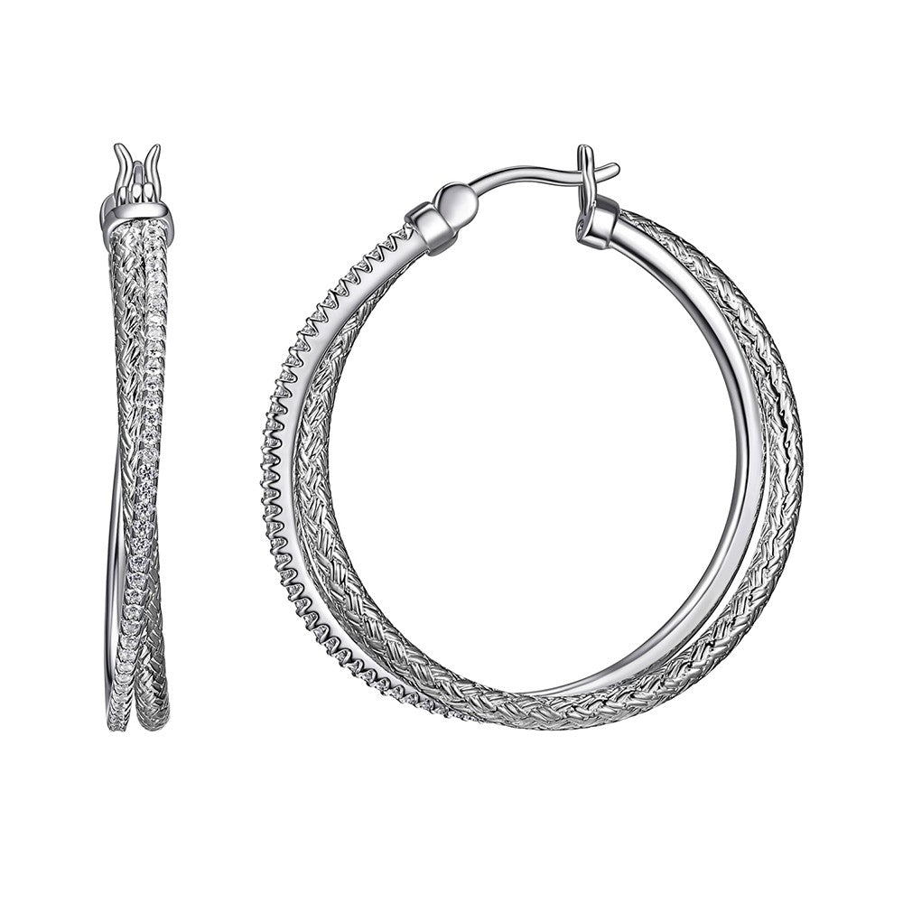 Lady's White Sterling Silver Medium Hoop Earrings