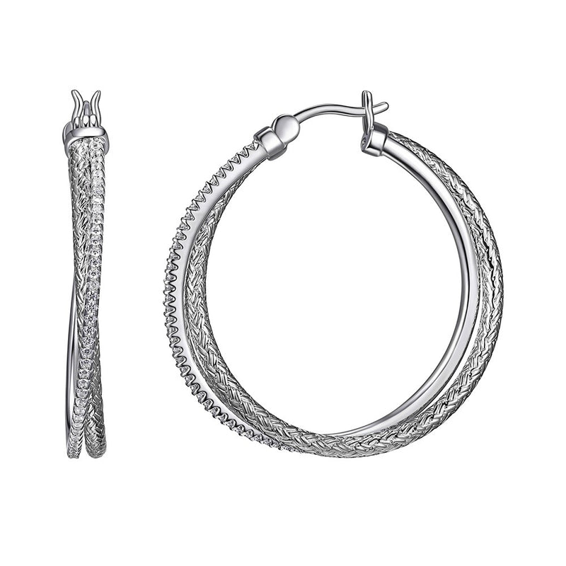 Lady's White Sterling Silver Medium Hoop Earrings