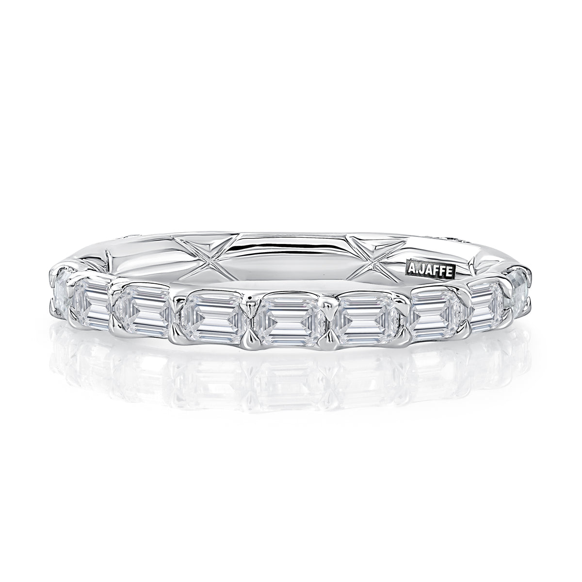 14K White Gold Euro Shank Emerald Cut Diamond Band