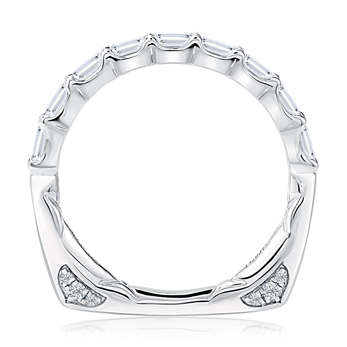 14K White Gold Euro Shank Emerald Cut Diamond Band