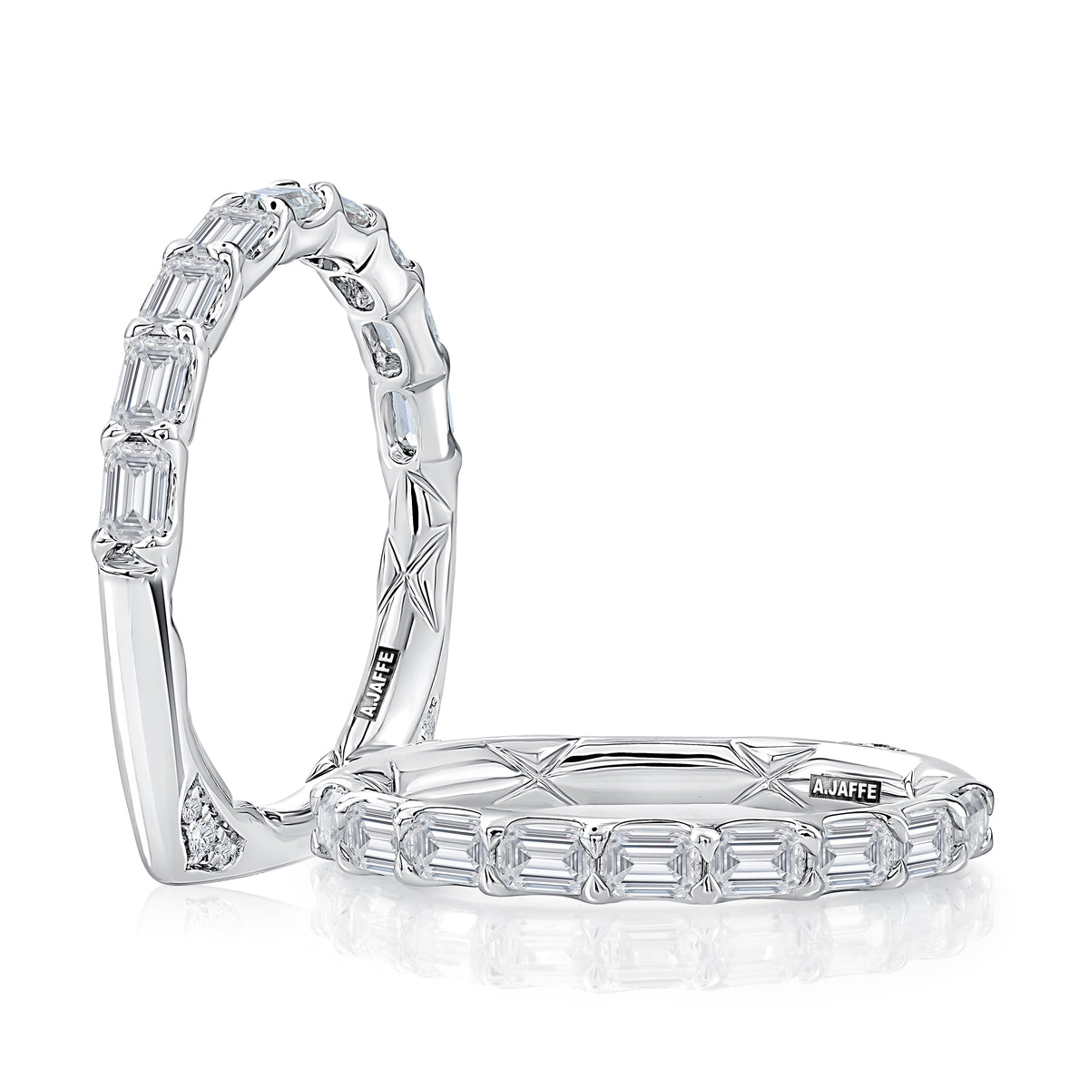 14K White Gold Euro Shank Emerald Cut Diamond Band