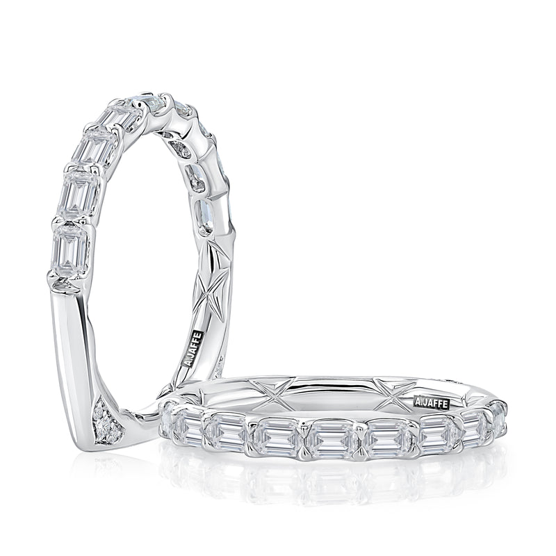 14K White Gold Euro Shank Emerald Cut Diamond Band