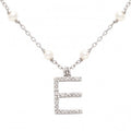 Lady's Sterling Silver Necklace on Pearl Chain with "E"