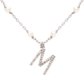 Sterling Silver Diamond “M” Initial Pearl Chain Necklace