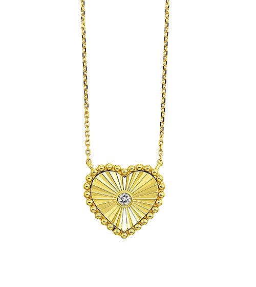 10K Yellow Gold Fluted Heart Necklace