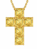 18K Gold Asscher Cut Yellow Diamond Cross Pendant Necklace
