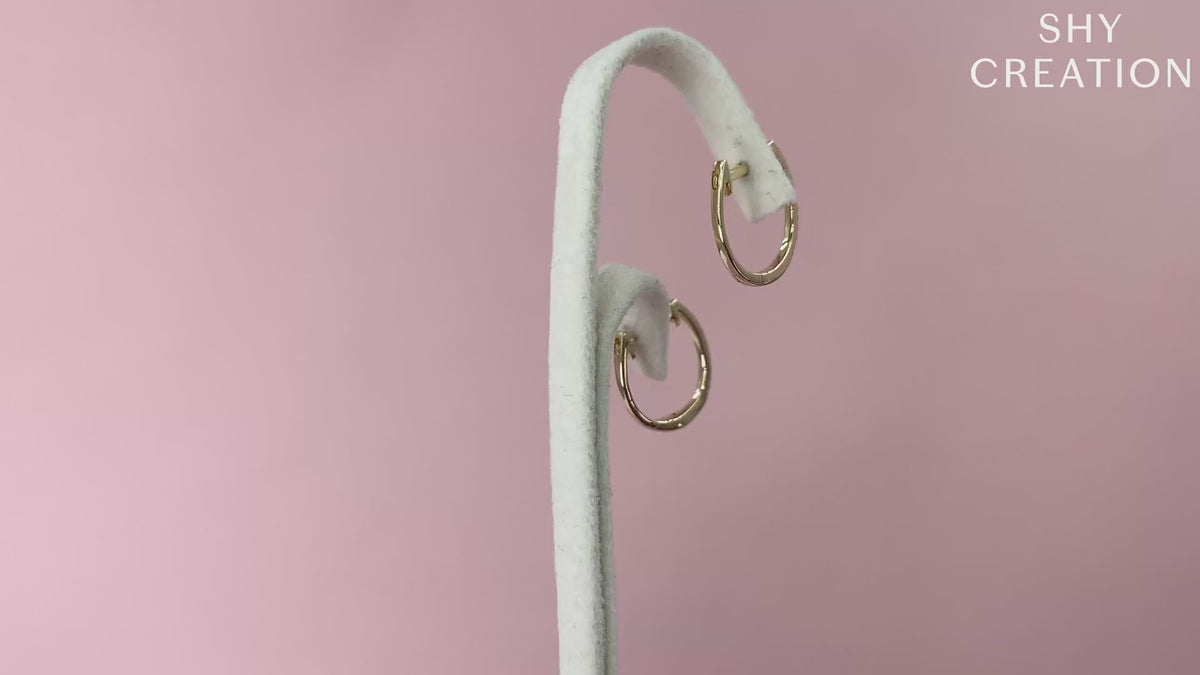 14K Yellow Gold Diamond Huggie Hoop Earrings